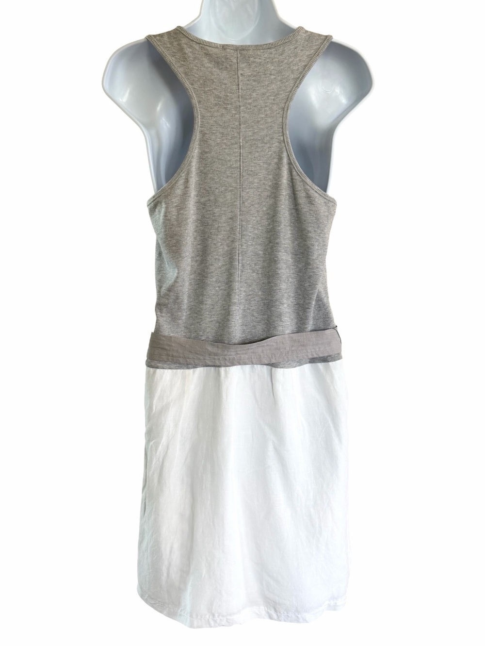 REISS Zeta Mixed Media Racerback Belted Mini Dress Gray White Size 10 - Picture 5 of 8